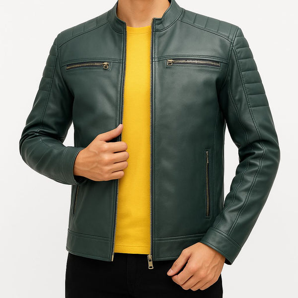 Mens stylish leather jacket Green