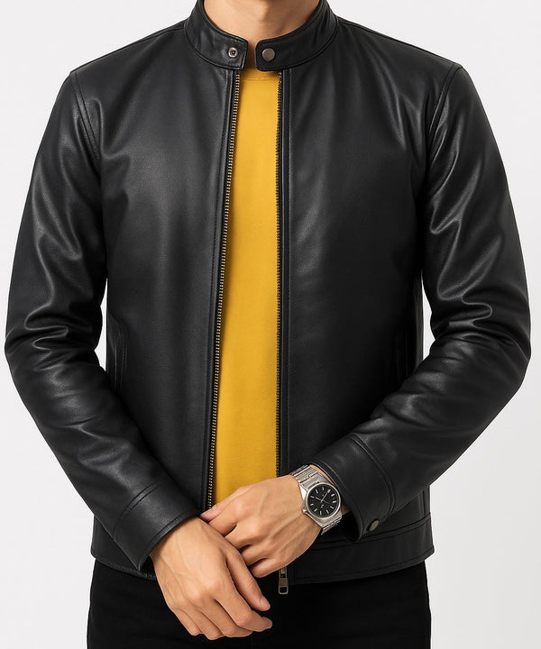 Mens stylish leather jacket in black